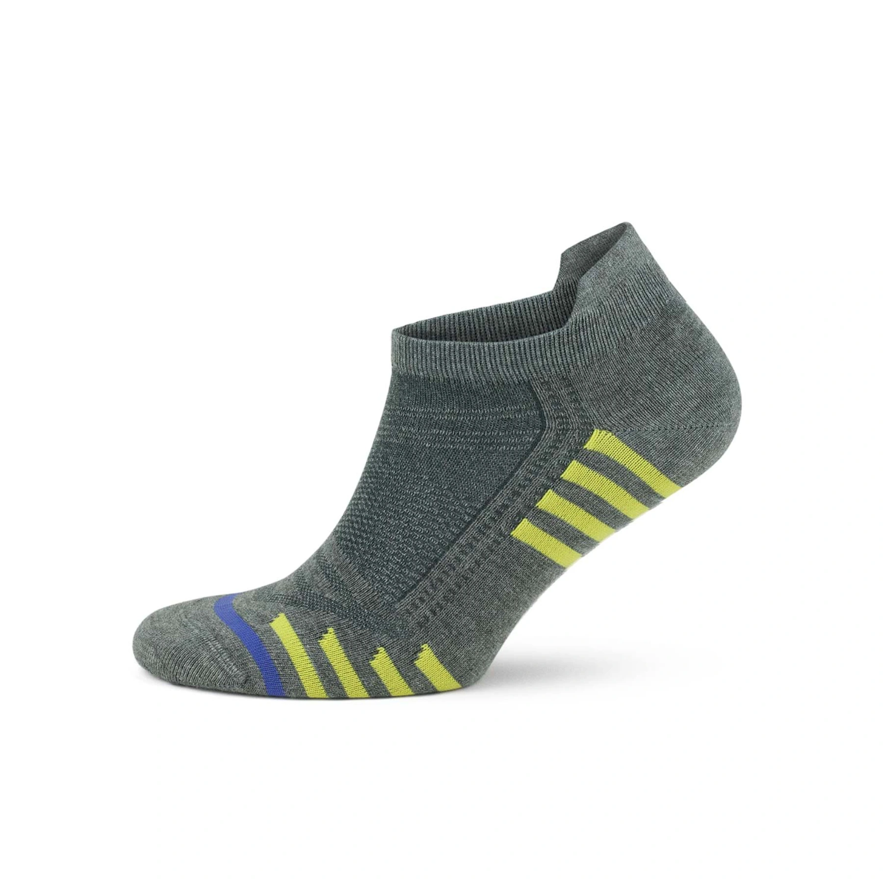 Grey bamboo sneaker sock with yellow stripes