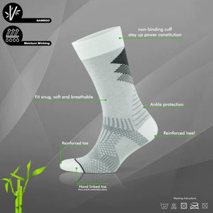 Light grey and yellow bamboo crew socks tech info