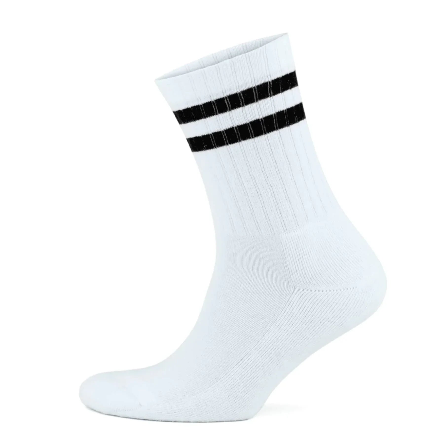 Traditional white tennis sock with black stripes