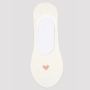 Image of cream no-show sock with small beige heart detail