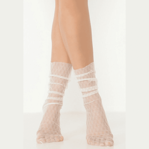 person wearing baggy white quarter length socks lace inspired