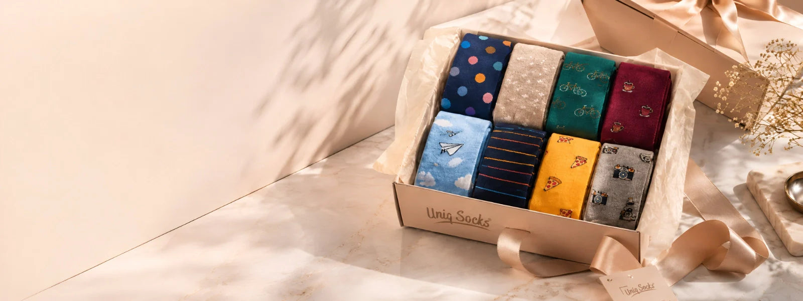 Luxury Uniq Socks gift box with colourful patterned socks | Uniq Socks Australia
