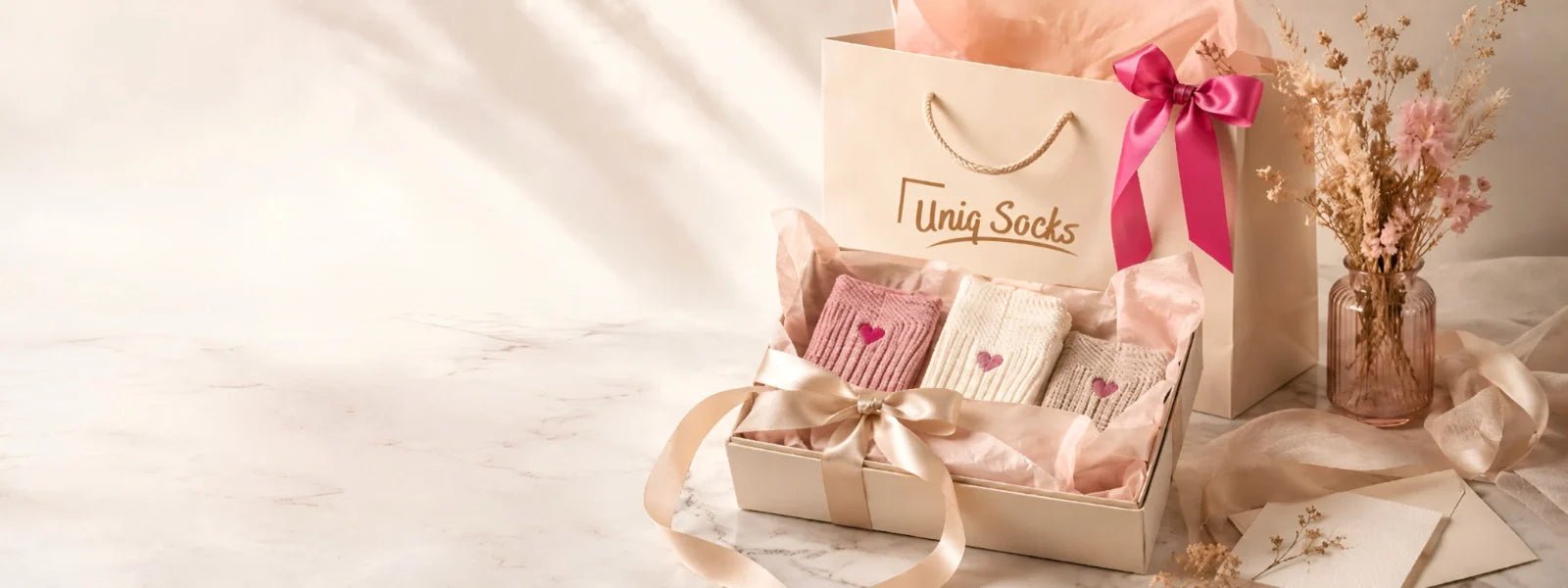Luxury Uniq Socks gift box with soft heart socks and premium pink packaging | Uniq Socks Australia