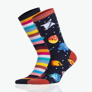 Multicolour, marine life themed mismatched crew socks
