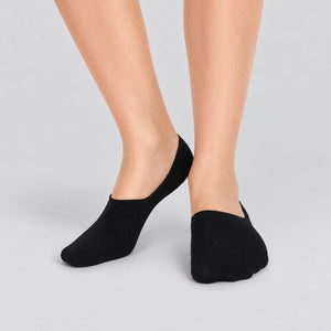 Person wearing charcoal no-show socks  on a white background