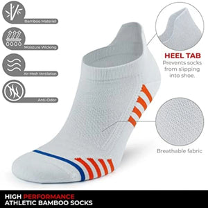 in-depth information of white bamboo athletic socks with orange and blue stripe