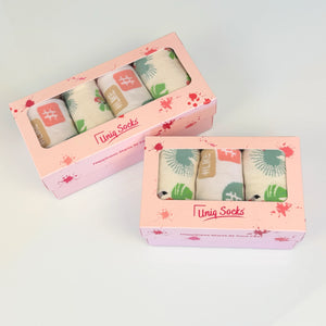 Image of pink window gift boxes for 3 or 4 pairs of socks