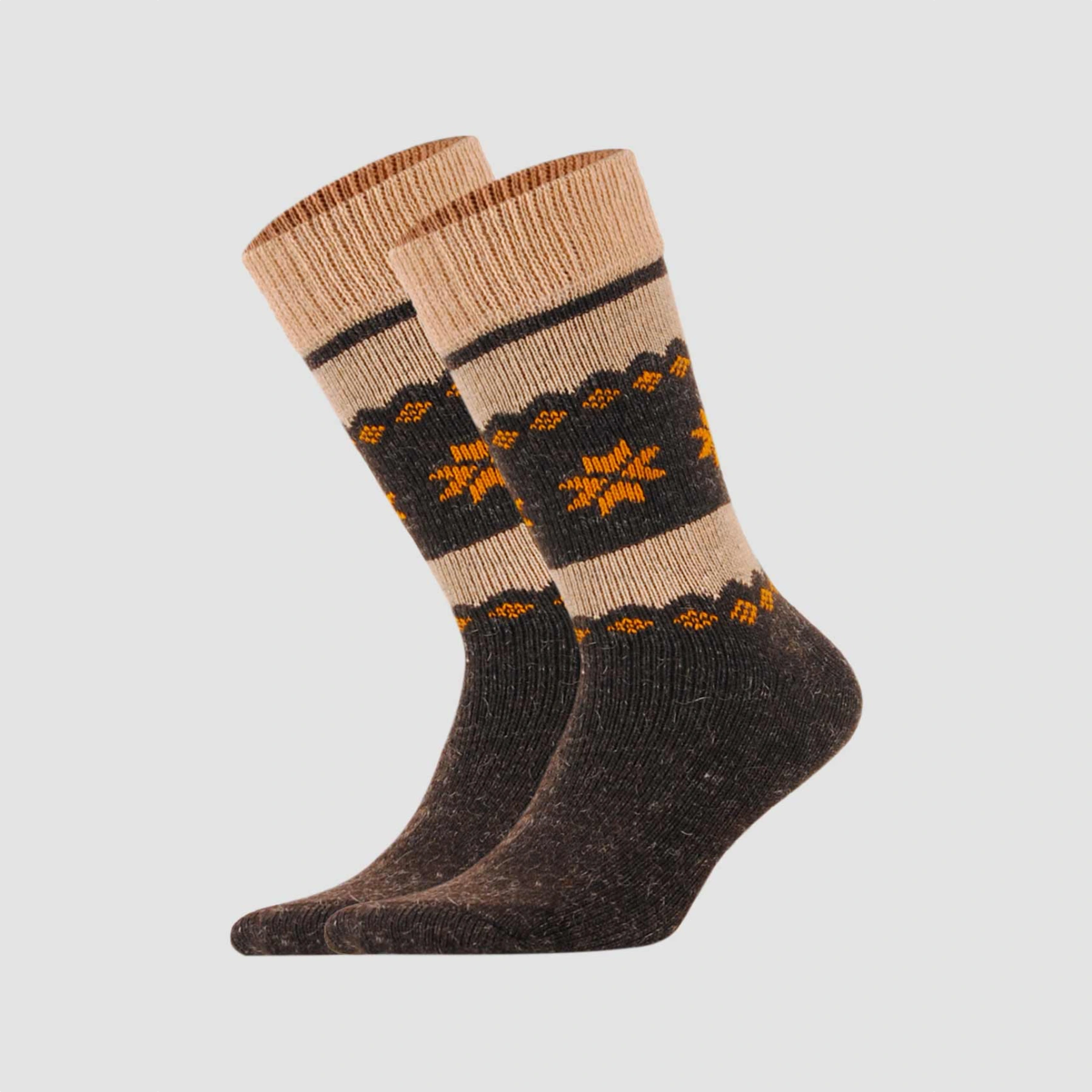 Brown, Nordic patterned alpaca and merino wool socks