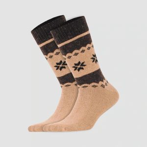 Beige, Nordic patterned alpaca and merino wool socks