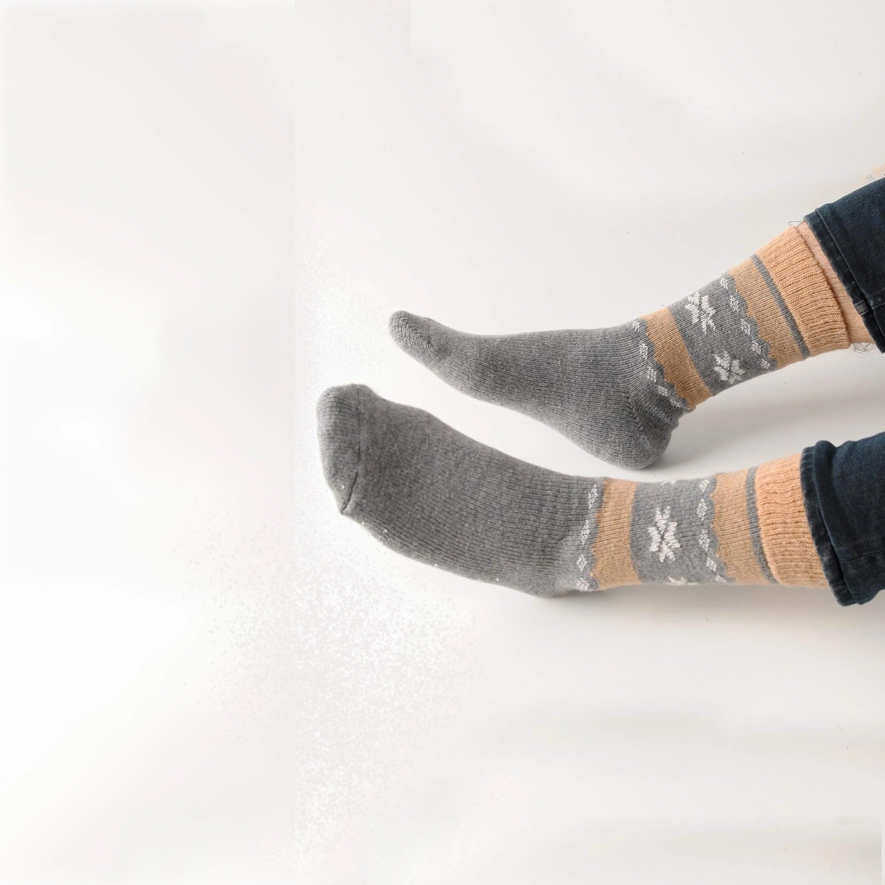 Grey, Nordic patterned alpaca and merino wool socks