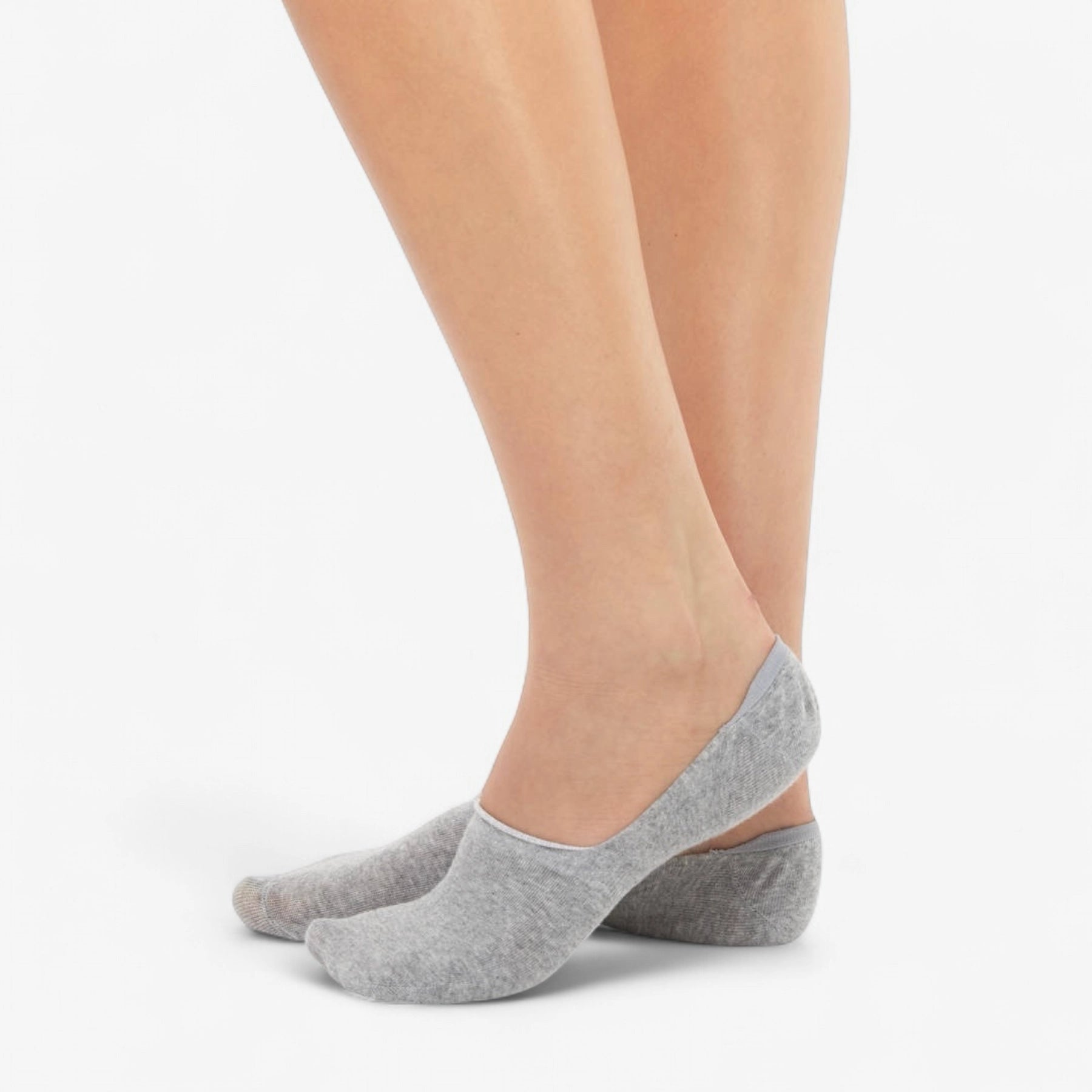 Person wearing light grey bamboo no-show socks 