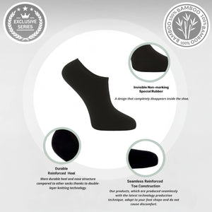 Black ankle sock with features highlighted on a white background