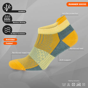 Bamboo mid-grey athletic arch support sock, tech info