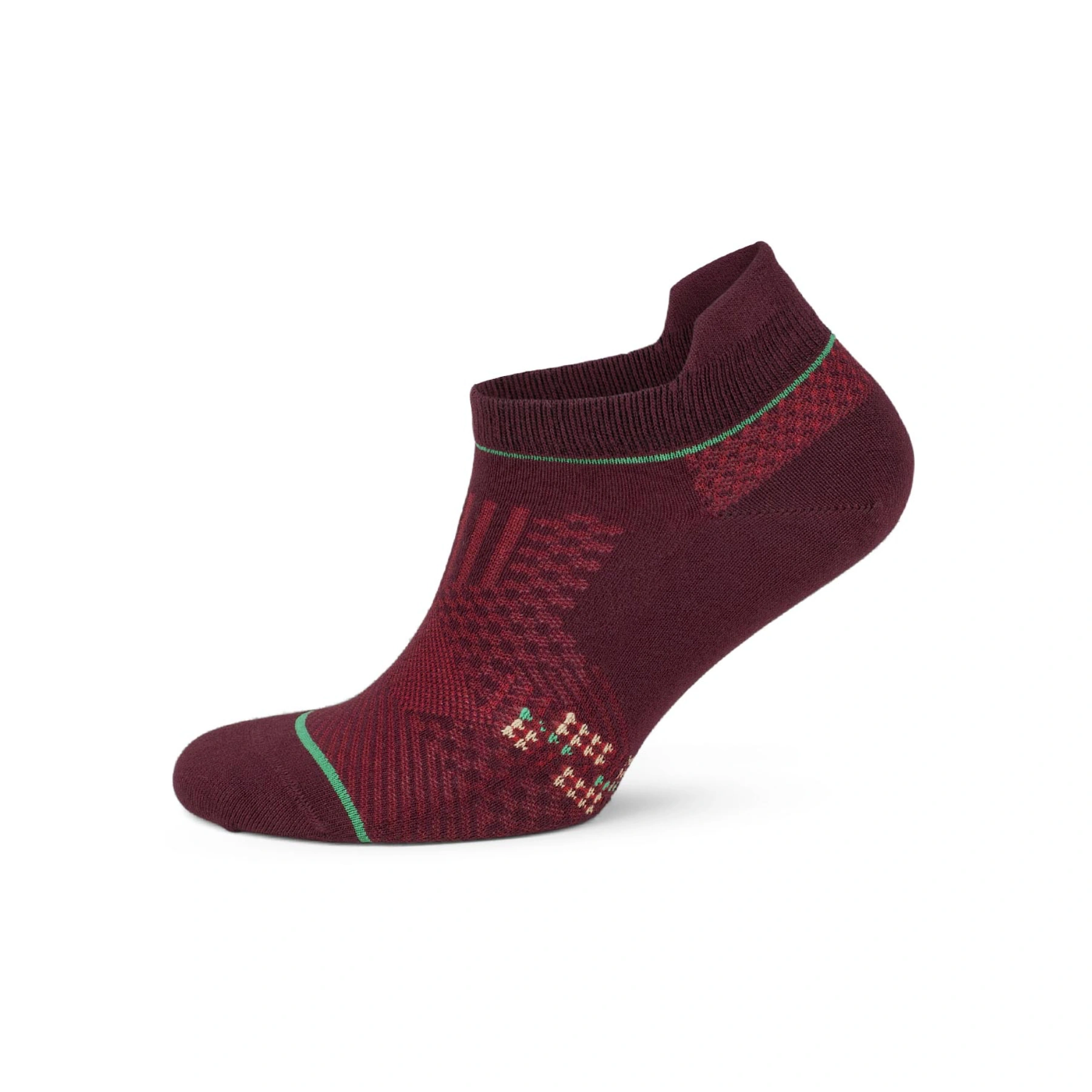 Burgundy athletic sock for running and golf with heel tab