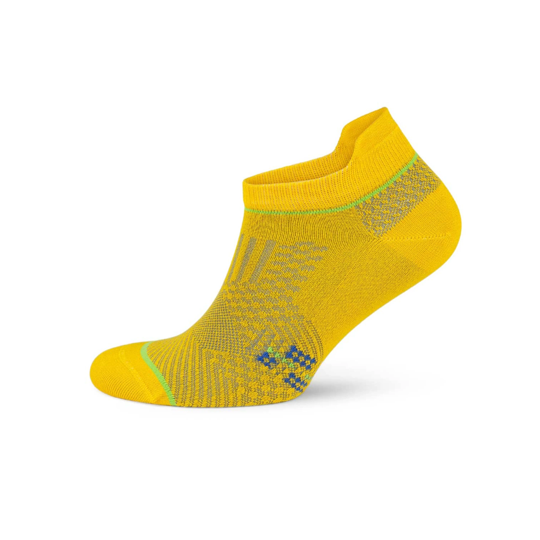 Yellow athletic sock for running and golf with heel tab