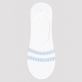 White no-show socks with blue sparkly stripes