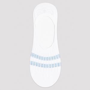 White no-show socks with blue sparkly stripes