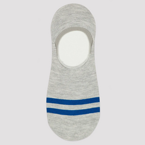 Light grey liner socks with blue stripes