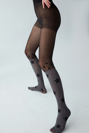 image of woman wearing black socks and stars patterned pantyhose