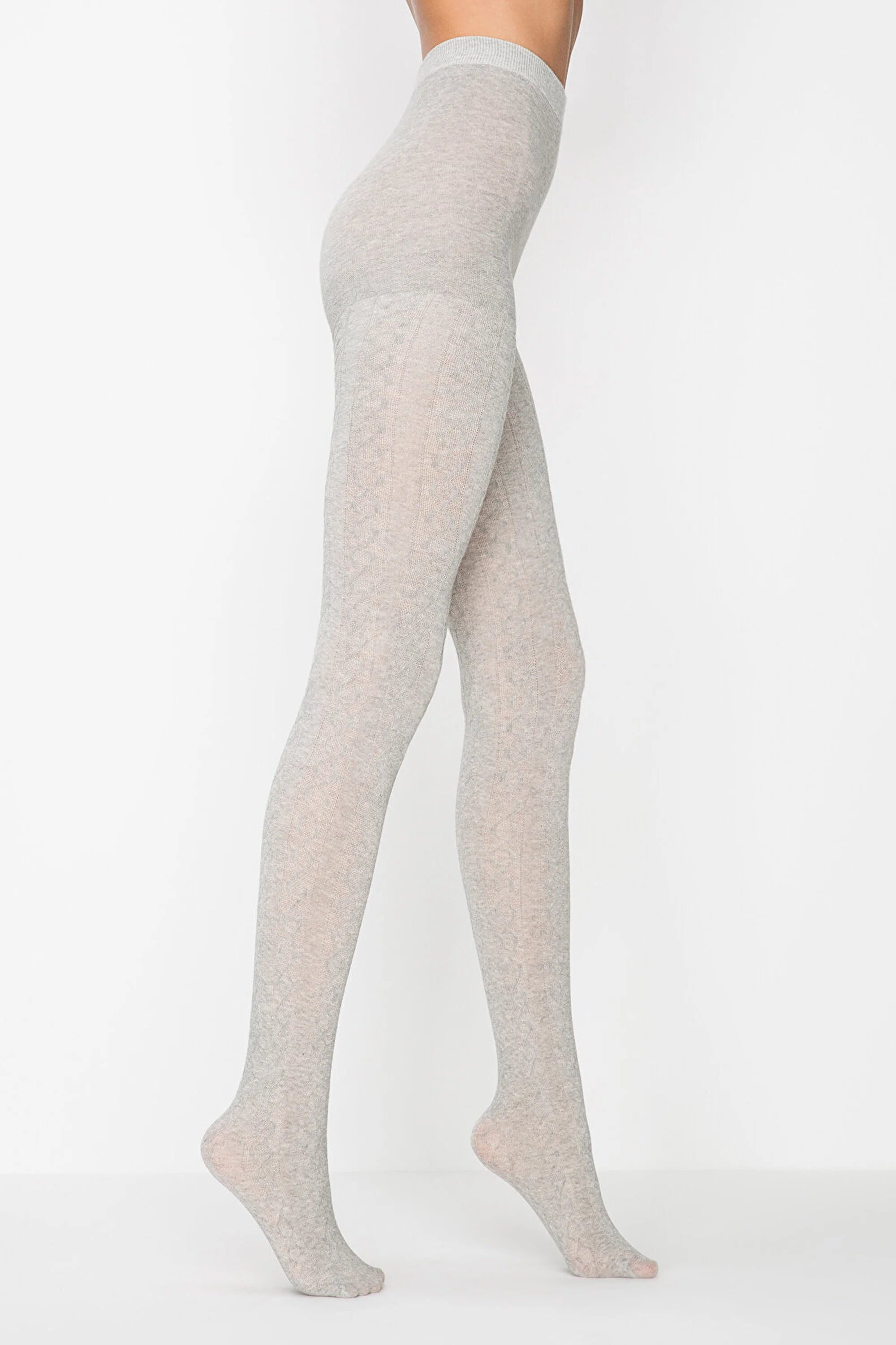 image of woman wearing grey thick tricot pantyhose