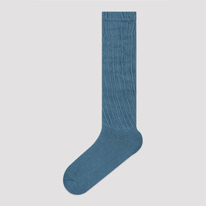 Image of blue cotton knee-high leg warmer sock