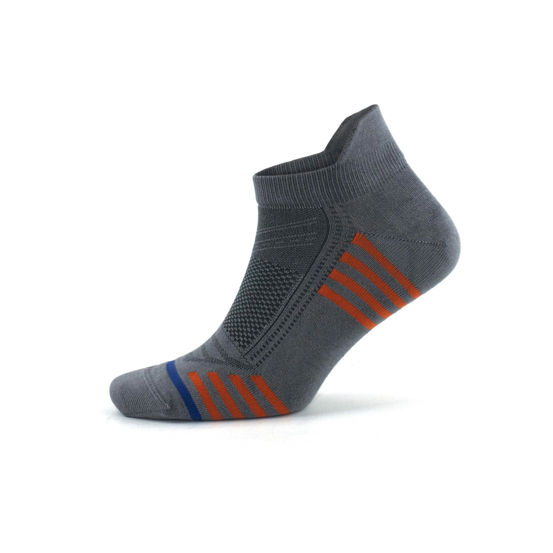 grey bamboo athletic socks with orange and blue stripe