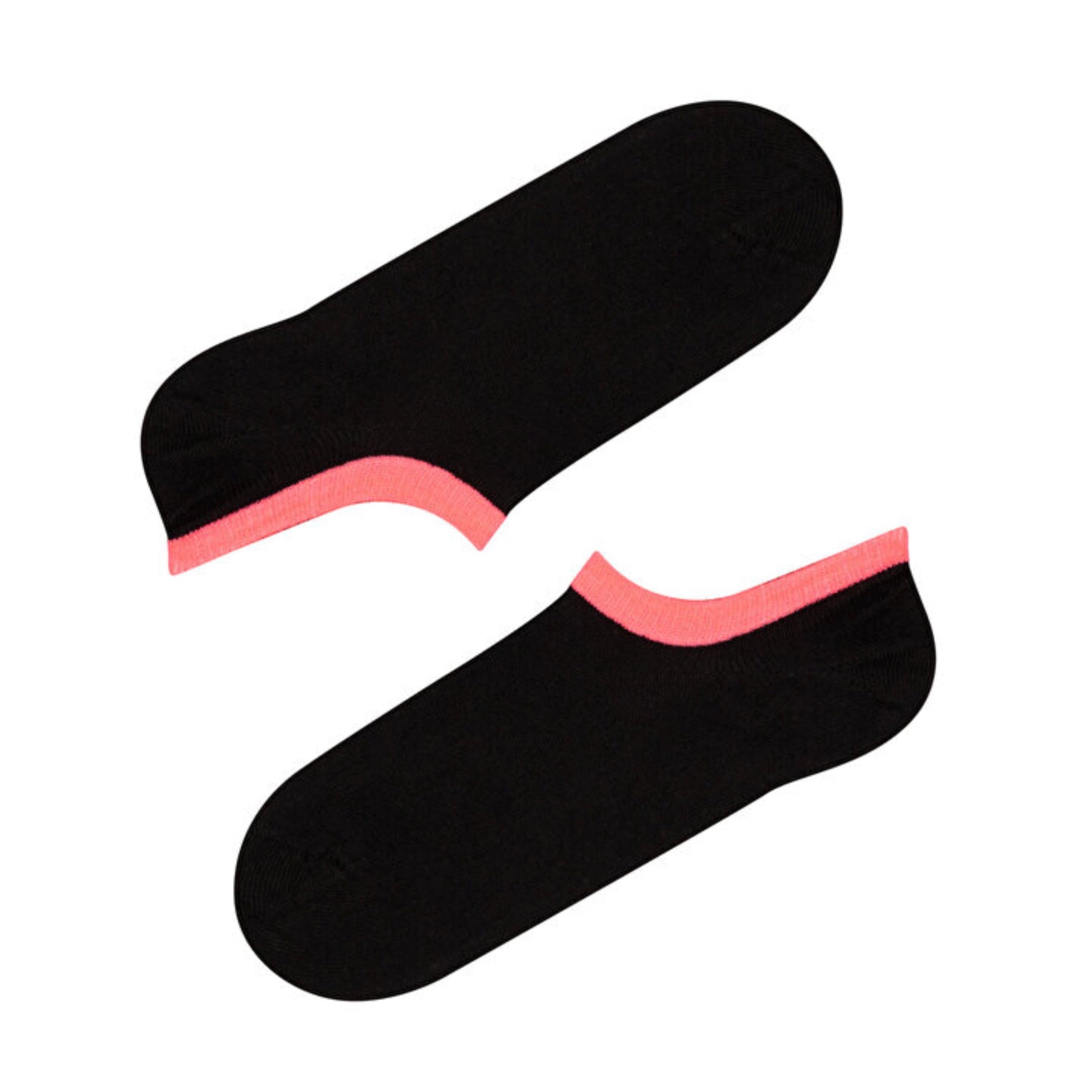 Comfortable no-show seamless socks in a classic black with a pop of pink.