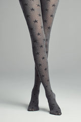 image of woman wearing grey star sparkly stockings