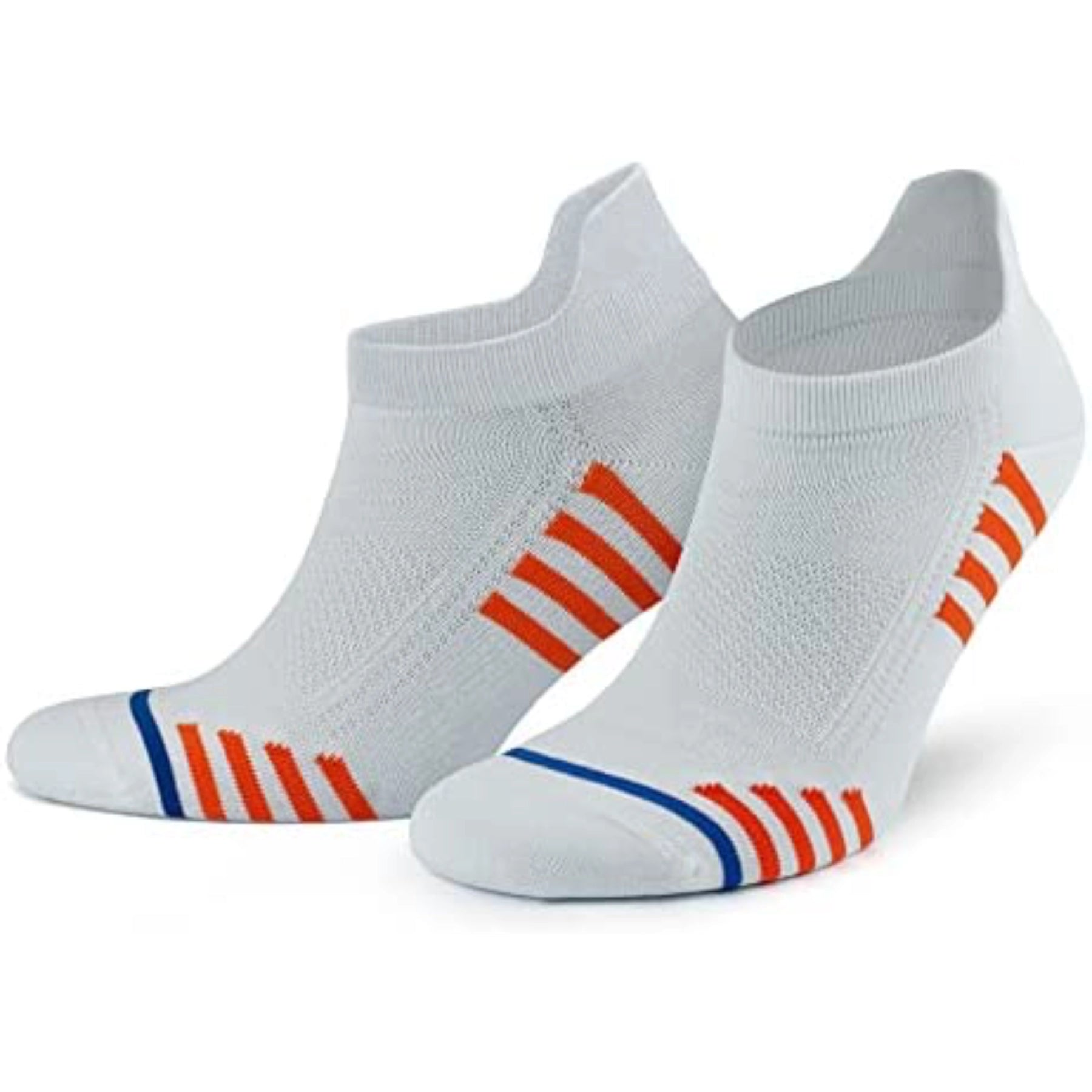 white bamboo athletic socks with orange and blue stripe