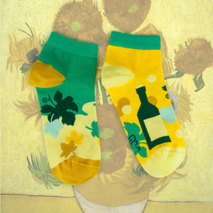 Yellow and green ankle socks with spring leaves