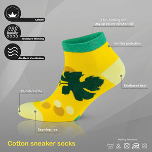 Yellow and green ankle socks with spring leaves