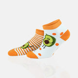 White and orange ankle socks with cute avocado image