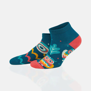 multi coloured wise owl ankle socks