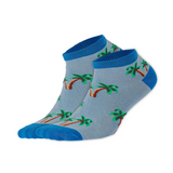 photo of light blue ankle socks with palm-tree images