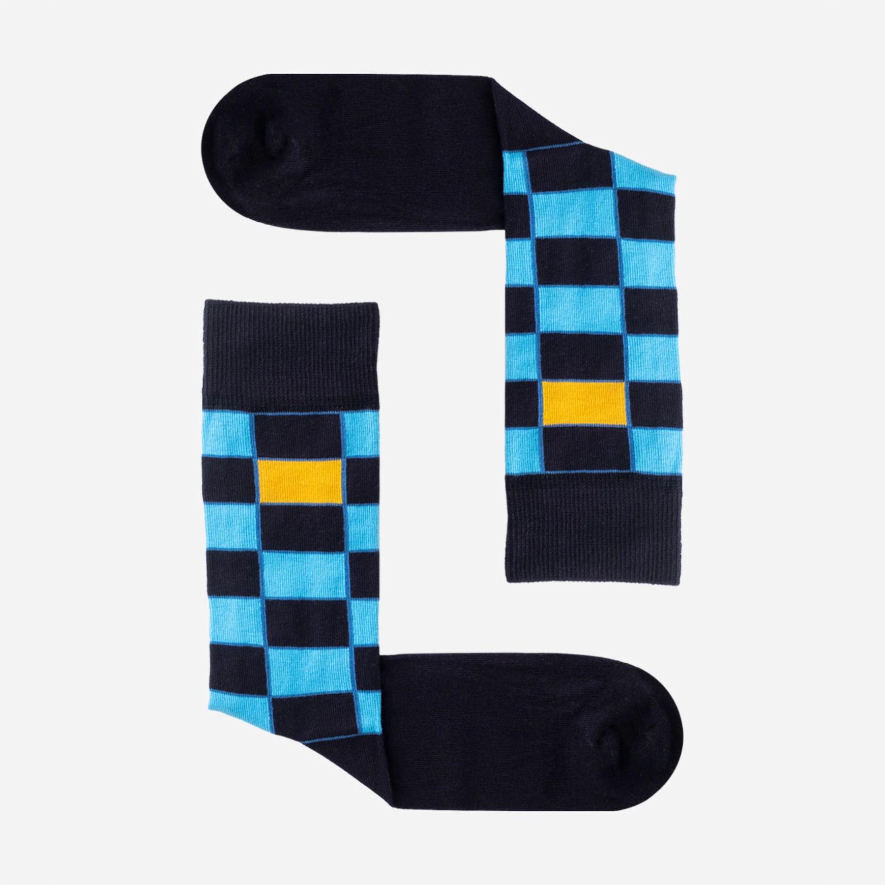 image of light and dark blue checked crew socks