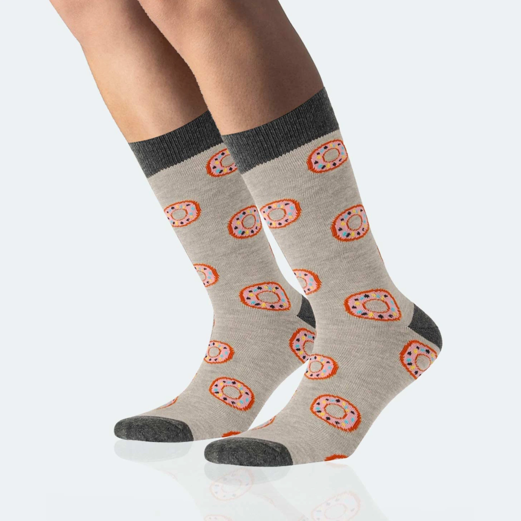 image of light grey doughnut themed crew socks