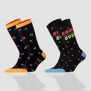 photo of 2 pairs of 'gamer'-themed crew socks