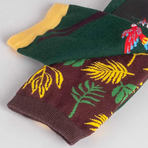 photo of mismatched jungle-themed crew socks