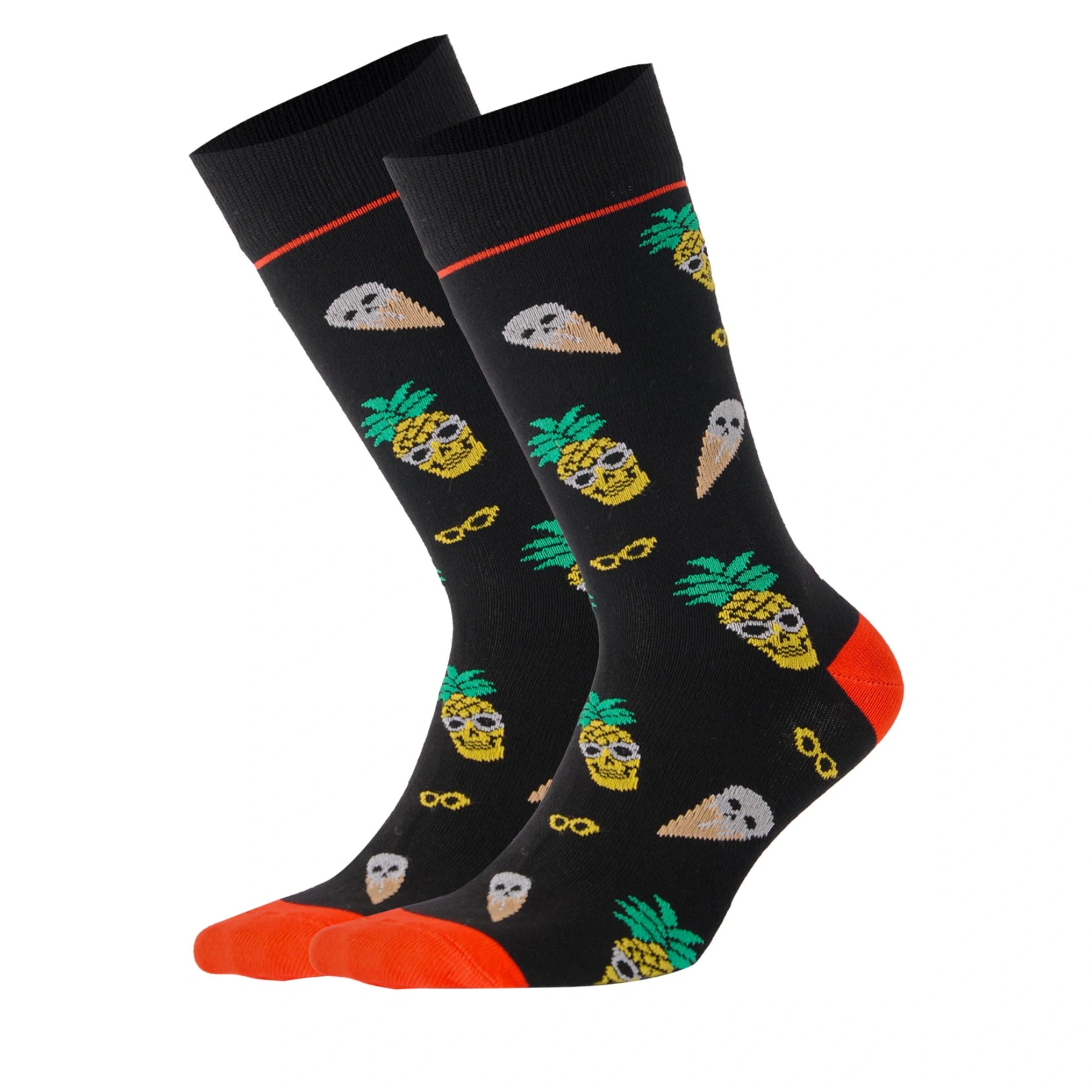 image of dark navy pineapple themed crew socks