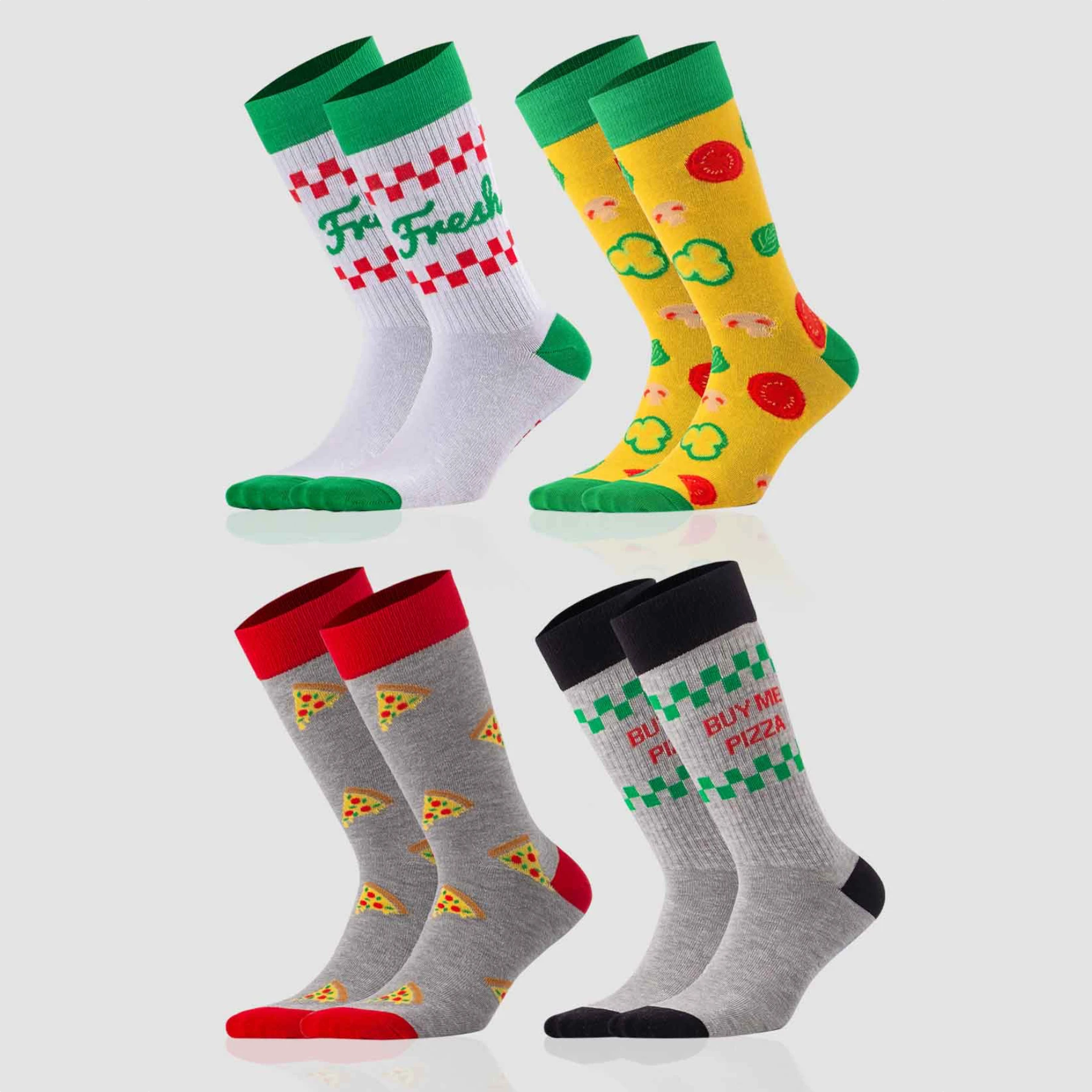photo of 4 pair of assorted pizza-themed crew socks