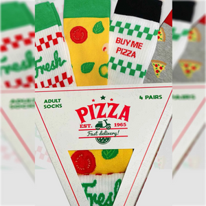 close-up photo showing detail of pizza-shaped gift box