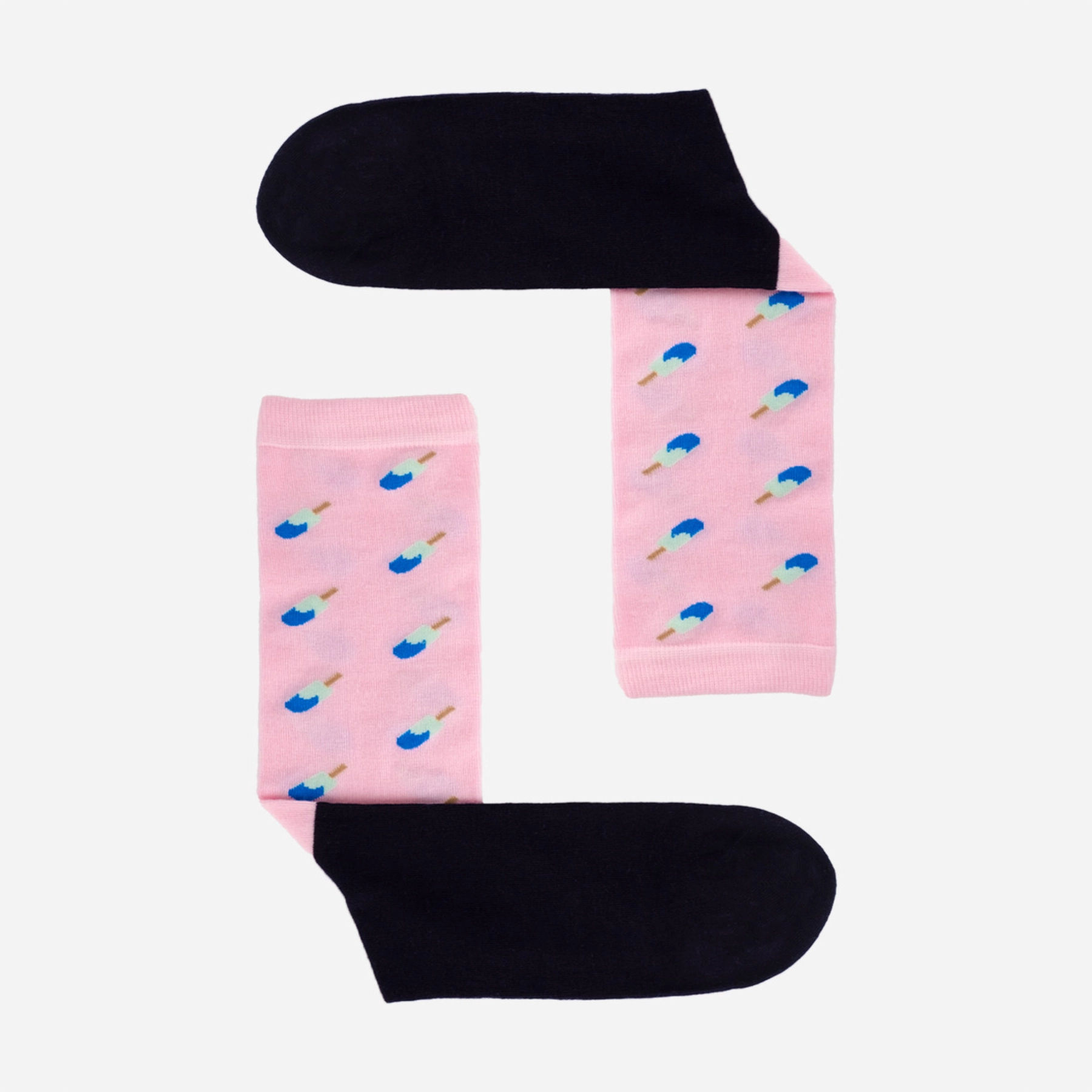 photo of dark blue and pink icecream-themed crew socks