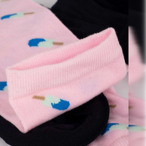 photo of dark blue and pink icecream-themed crew socks