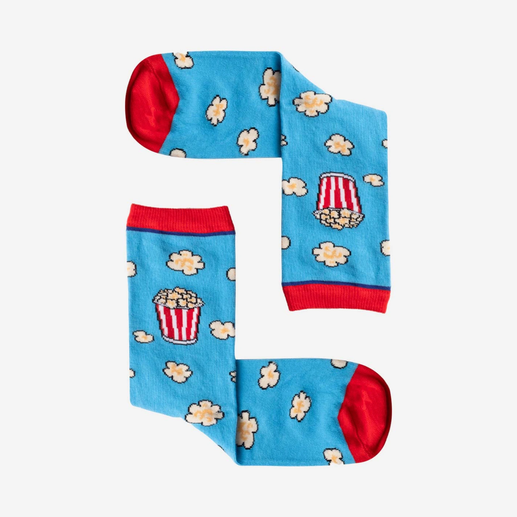photo of light blue popcorn-themed crew socks