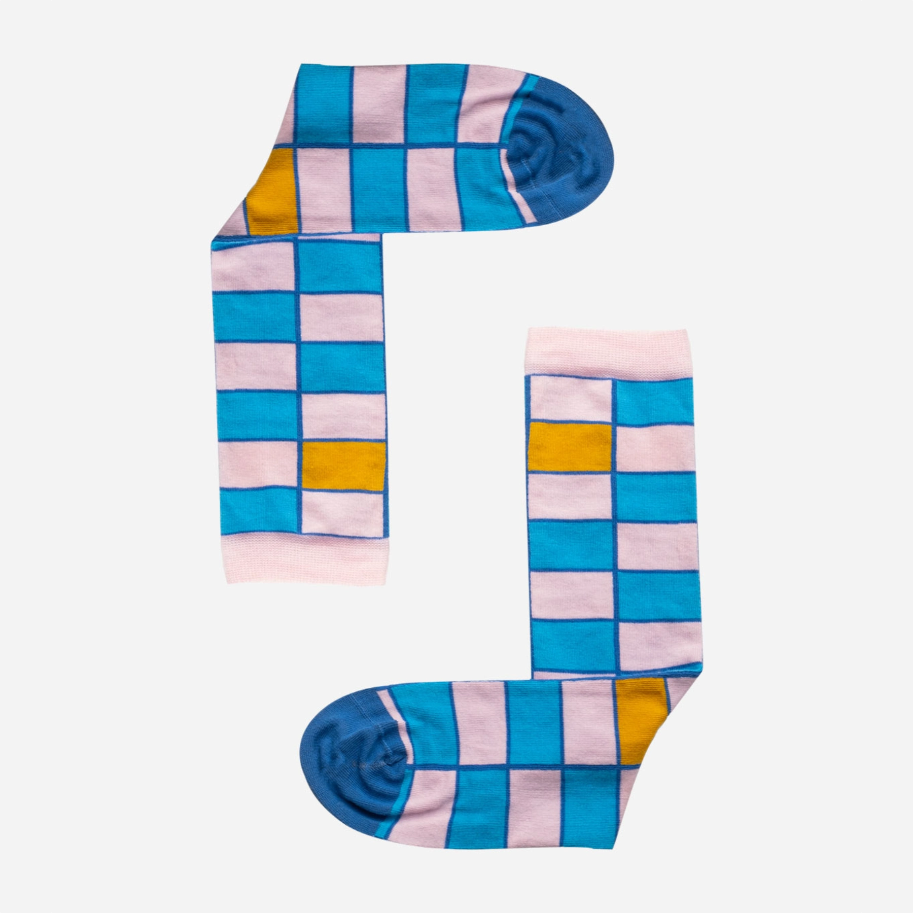 image of light blue and pink checked crew socks