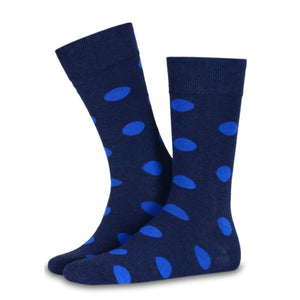 photo of dark blue with light blue dotted crew socks