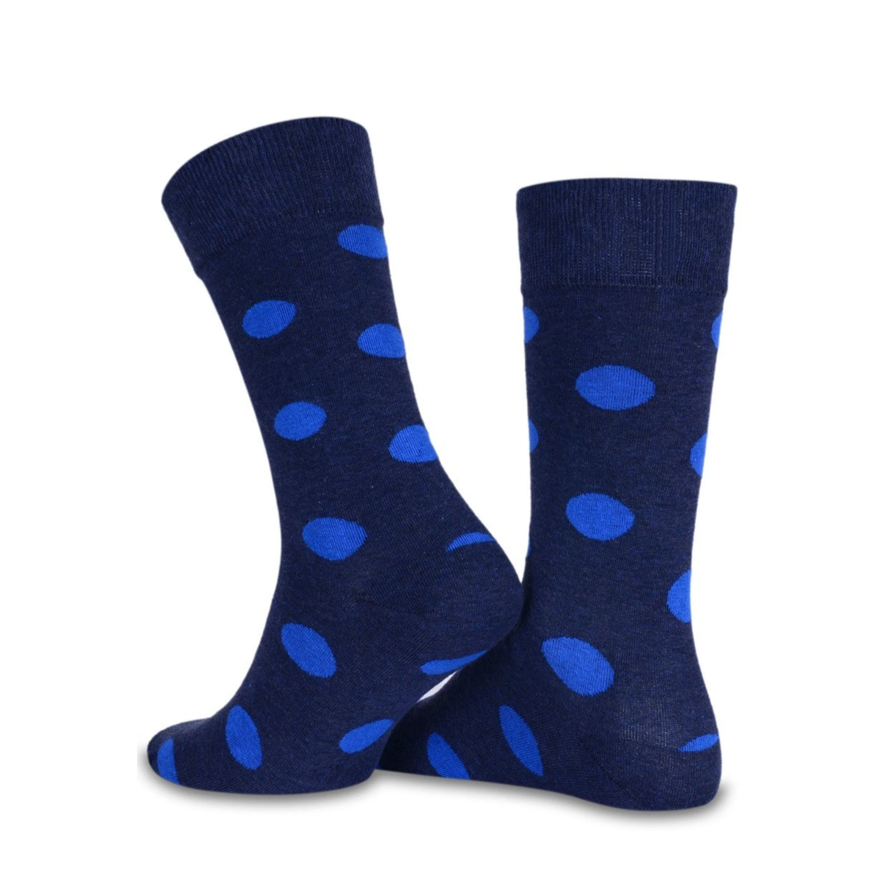 photo of dark blue with light blue dotted crew socks