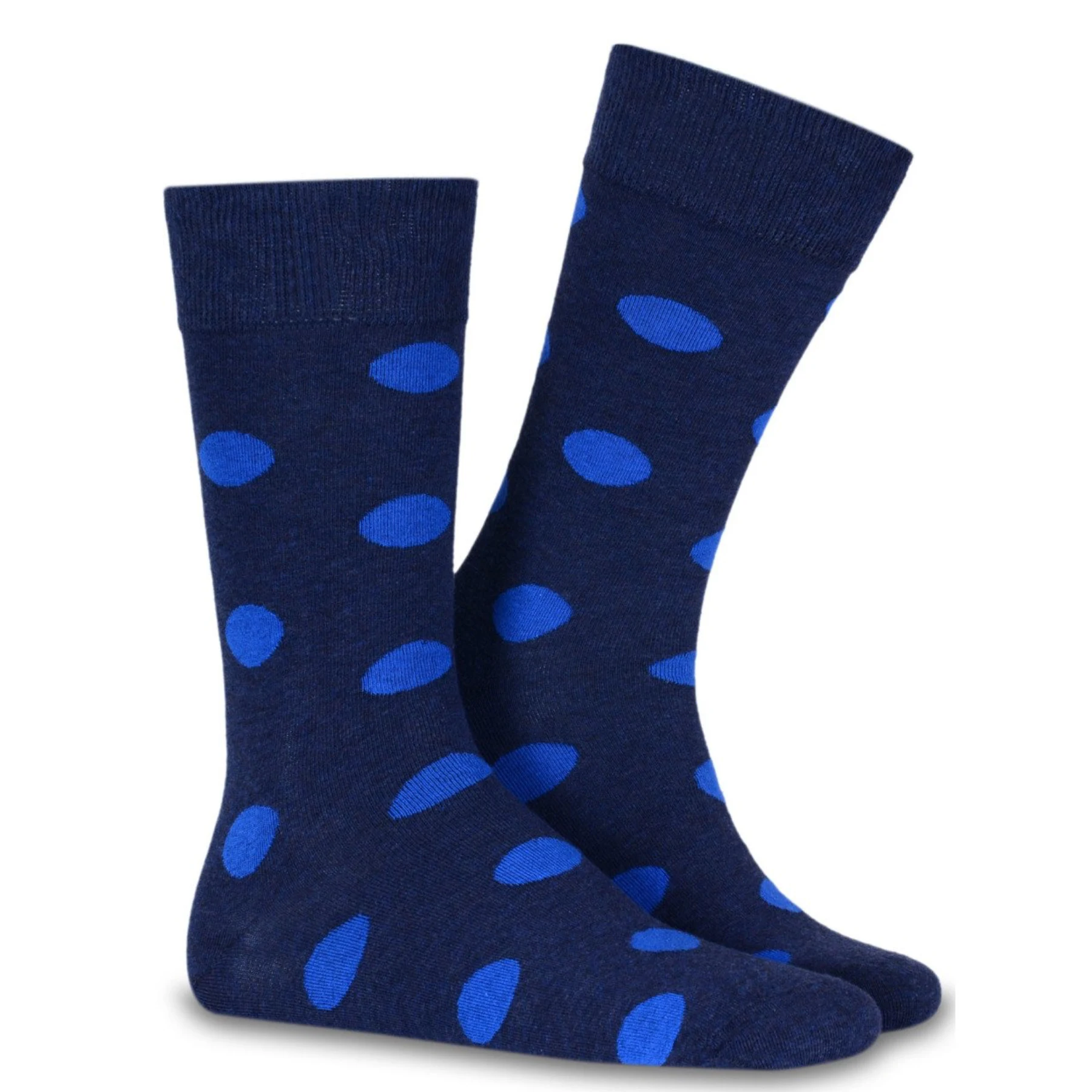 photo of dark blue with light blue dotted crew socks