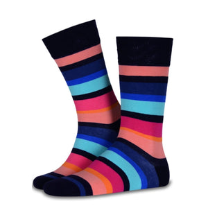 photo of multicoloured striped crew socks