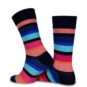 photo of multicoloured striped crew socks